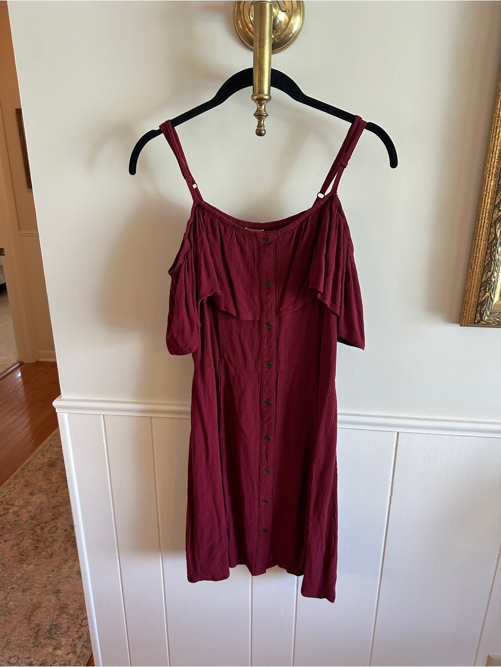 Mossimo Supply Co. Burgundy Off-Shoulder Button-Front Mini Dress